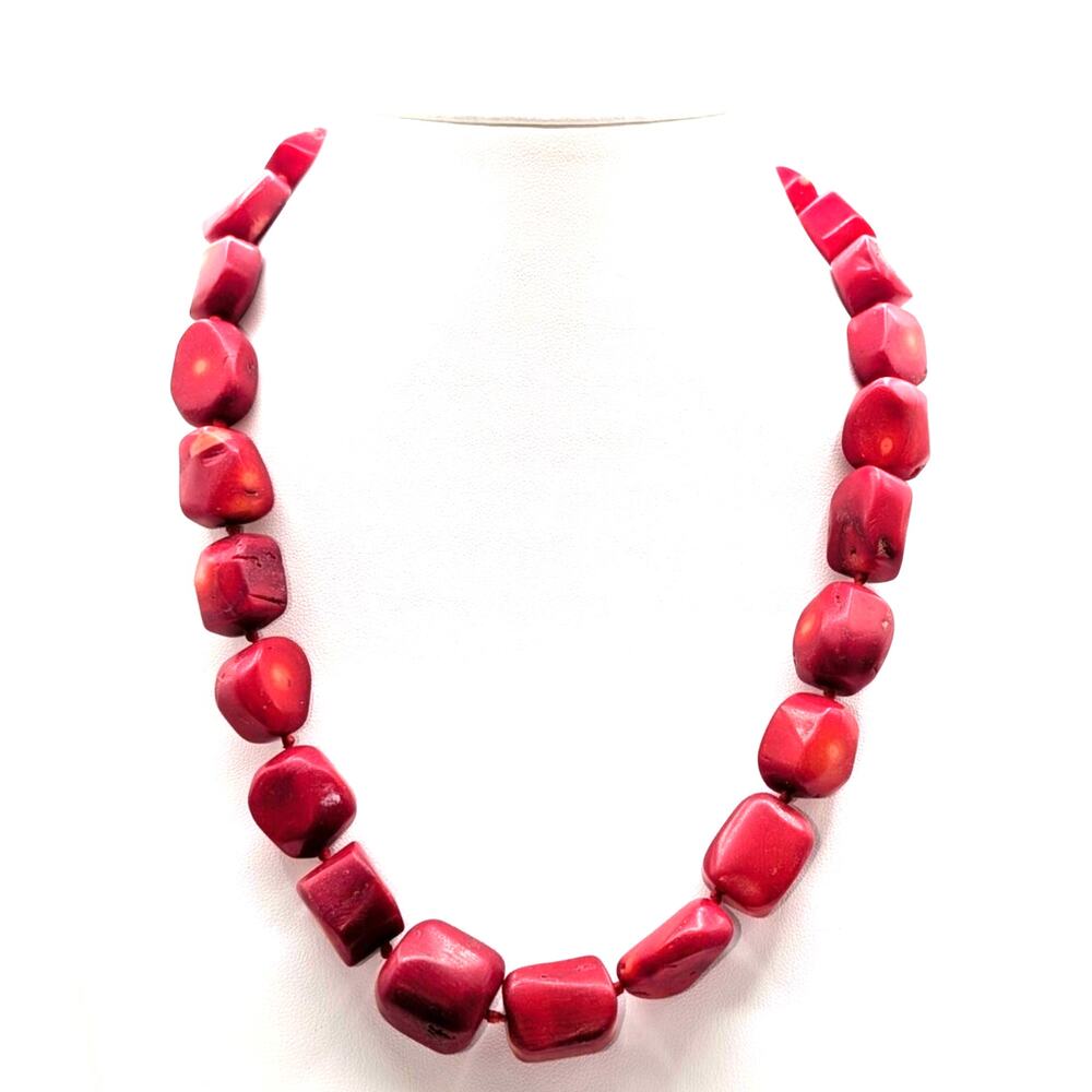 925 Sterling Silver Chunky Red Bamboo Coral Hand Knotted 19" Necklace 126.3g